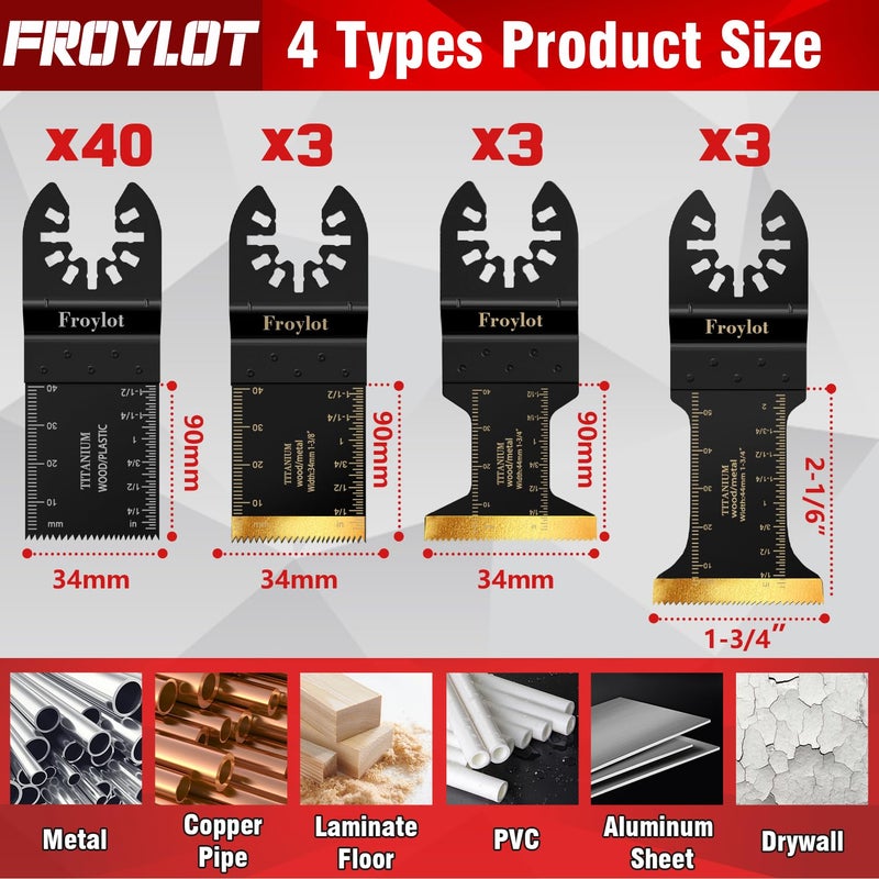 FROYLOTㅤ 49pcs Titanium Oscillating Tool Blades High-Carbon Steel Multitool Blades, Universal oscillator Multi Tool Blades Kits for Metal Wood Cutting, Fit Dewalt Bosch Milwaukee Ryobi Rockwell Fein Makita - Image 2
